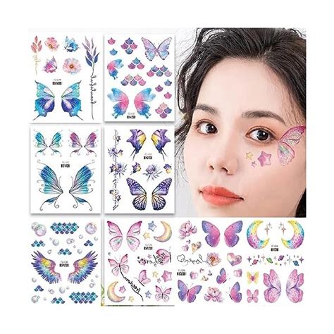 8 Feuilles Tatouage Temporaire Paillettes Pour Les Filles Paillette