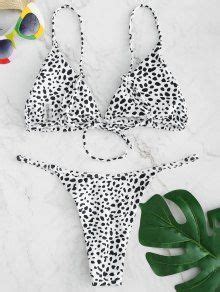 Zaful Printed Tie String Bikini Set In White Zaful