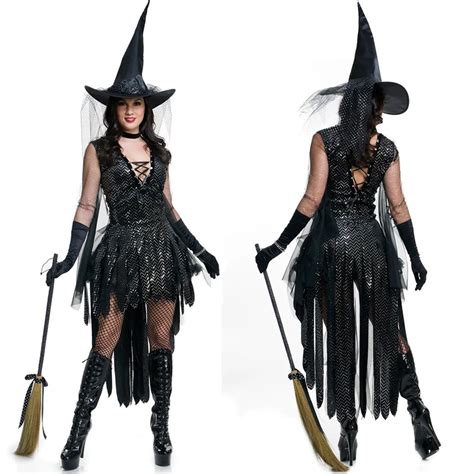 Aliexpress.com : Buy Black Sequins Evil Witch Costume Halloween Party ...