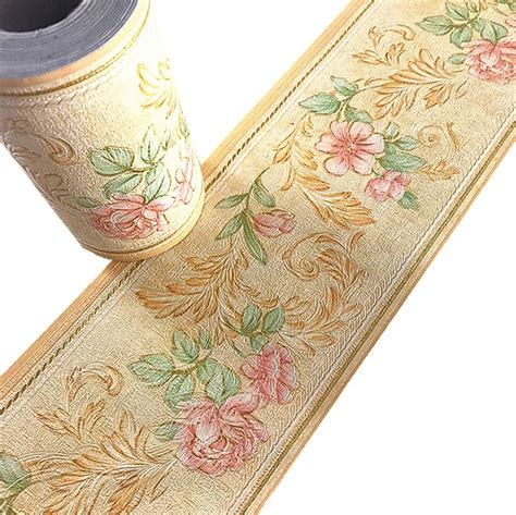 Yifasy Floral Wallpaper Border Self Adhesive PVC Tiles Sticker Roll