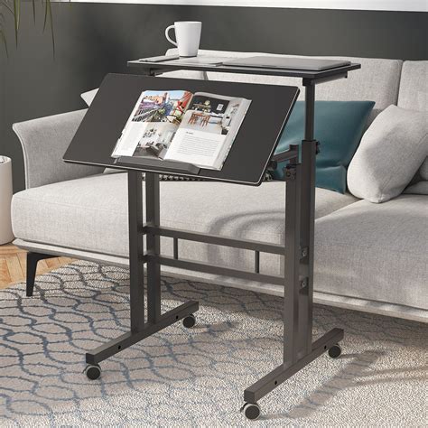 Mobile Computer Table Standing Laptop Desk with Wheels, Sofa Side Bedside Adjustable Table