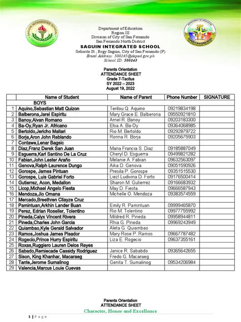 Parents Orientation ATTENDANCE | PDF