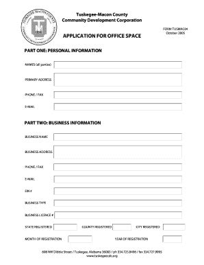 Fillable Online Tuskegee Application For Office Space Fax Email Print