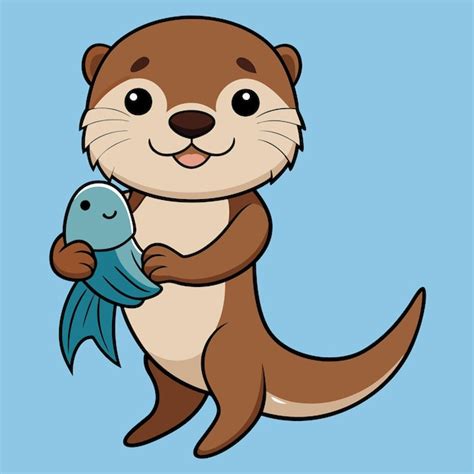 Otter Holding a Fish Cartoon Vector Illustration | Premium AI-generated