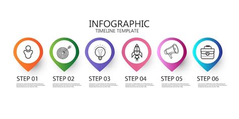 Plantilla de línea de tiempo infográfica con 6 opciones Vector Premium