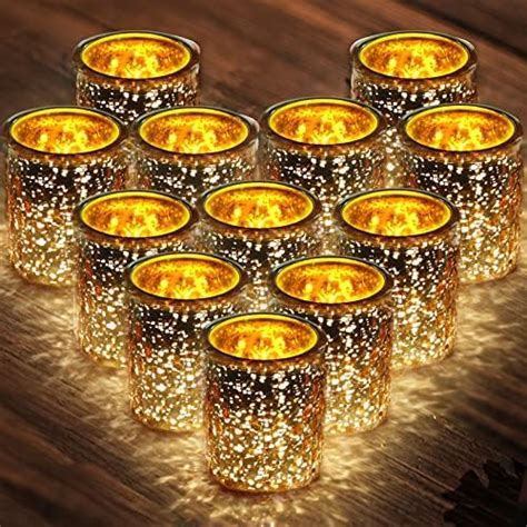 Guifier 12pcs Classy Mercury Glass Votive Tealight Candle Holders