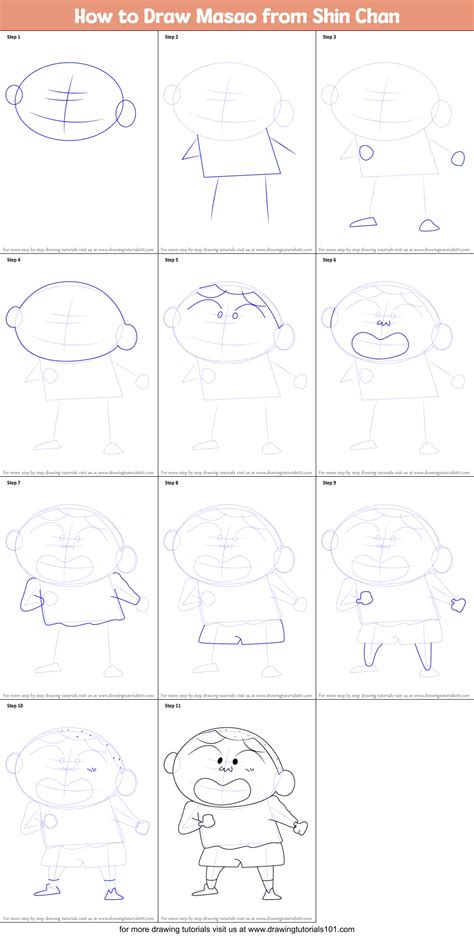 How To Draw Masao From Shin Chan Printable Step By Step Drawing Sheet