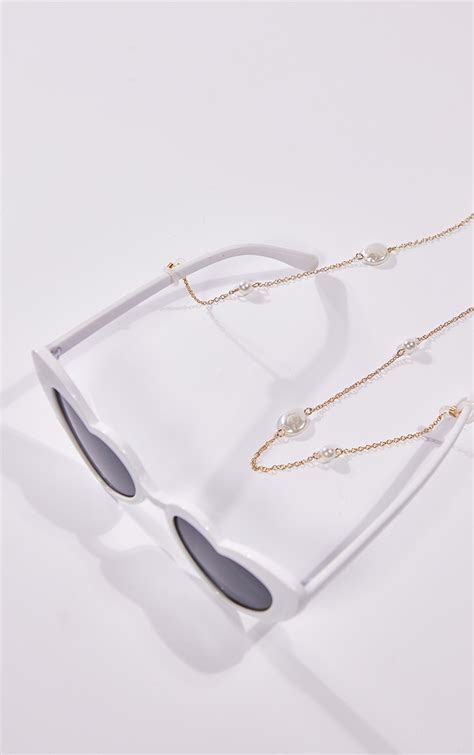 Gold Textured Pearl Sunglasses Chain Accessories Prettylittlething