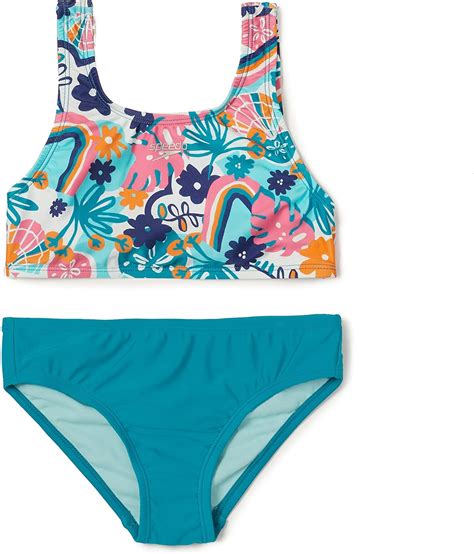 Speedo Girls Swimsuit Two Piece Bikini Set Enamel Blue