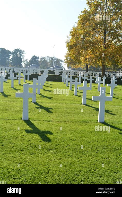 Rows Of Graves At Madingley American Cemetery Memorial To The Dead Of