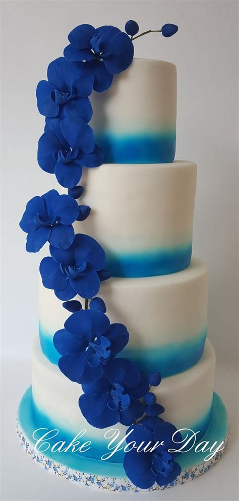 Blue Orchids Wedding Cake Decorated Cake By Cake Your Cakesdecor