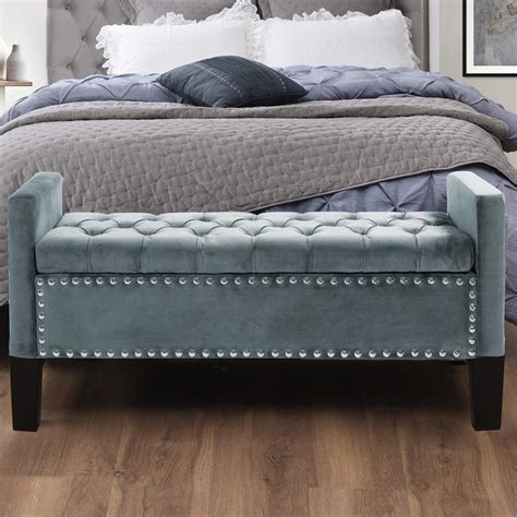 Inspired Home Hadley Velvet Button Tufted Indoor Storage Bench