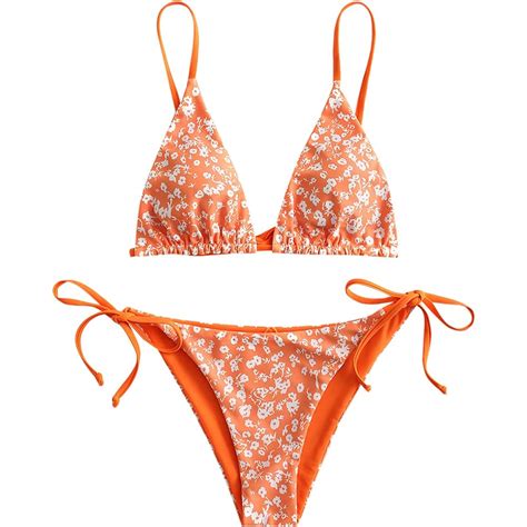 Mo Finance ZAFUL Women S Triangle Bikini Floral String Bikini Set