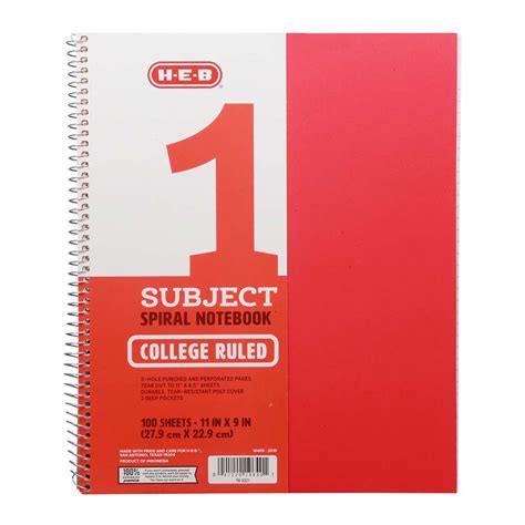 H E B Subject College Ruled Poly Spiral Notebook Red Shop