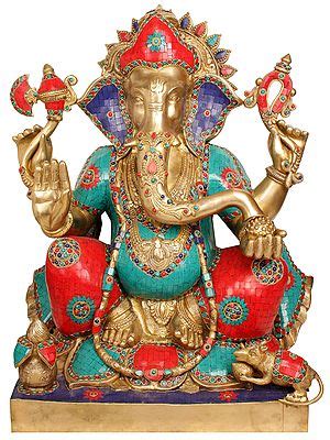 Large Size Blessing Ganesha Seated On Ashta Ganesha Base In Brass