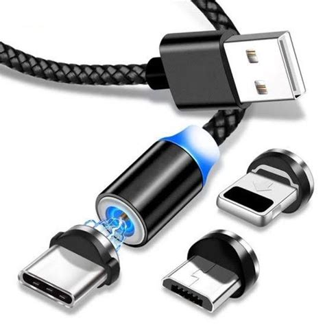 Cabo Magnético 3 em 1 HS 210 2 Metros Lightning Tipo C e Micro USB