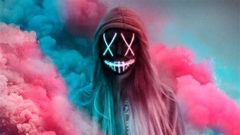 1920x1080 Neon Mask Girl Colorful Gas Laptop Full Hd 1080p Hd 4k