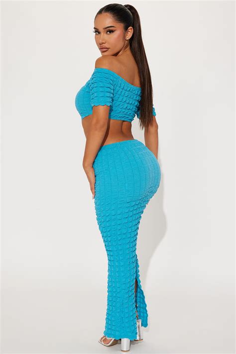 Jaycee Bubble Maxi Dress Turquoise Fashion Nova