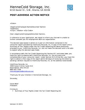 Post Adverse Action Notice Doc Template Pdffiller