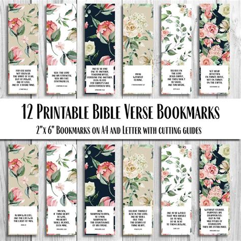 Twelve Printable Bible Verse Bookmarks With Flowers