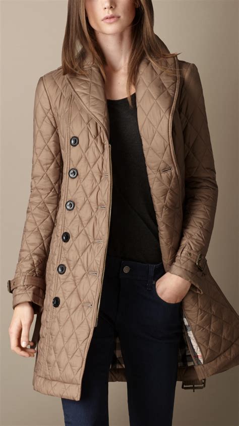 Burberry Midlength Diamond Quilt Trench Coat In Brown Lyst