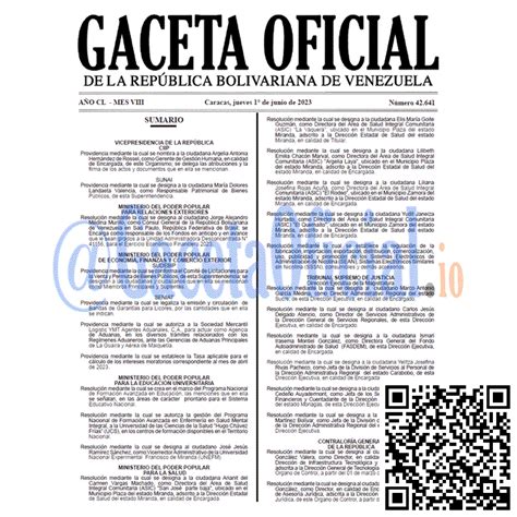 Gaceta Oficial De Venezuela Del Jueves Junio