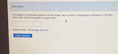Solved The length of a rectangular garden is 9 feet longer | Chegg.com
