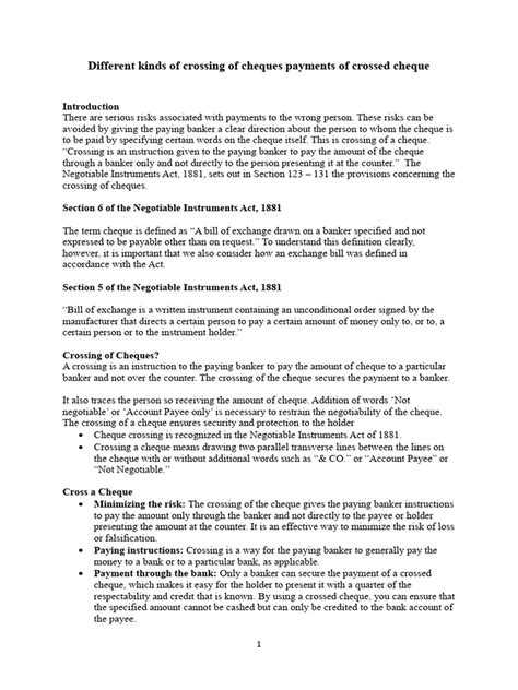 Different Kinds of Crossing of Cheques Payments of Crossed Cheque | PDF ...