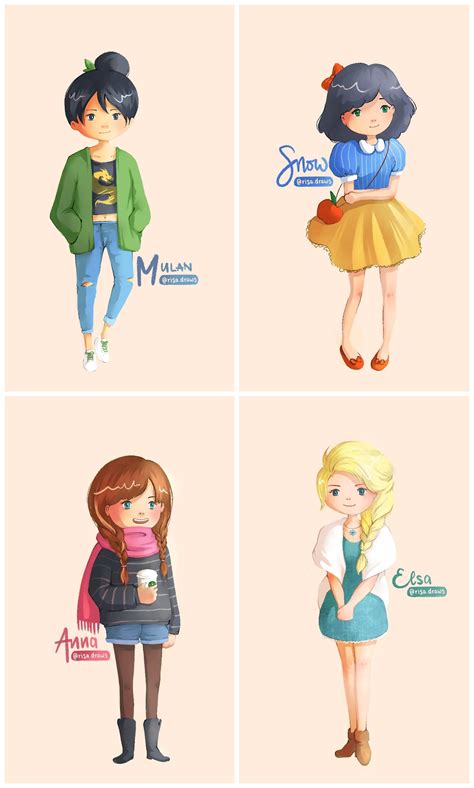 I drew some princesses in casual attire : r/disney