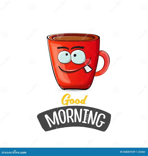 Good Morning Quote With Cute Red Coffee Cup Character And Speech Bubble