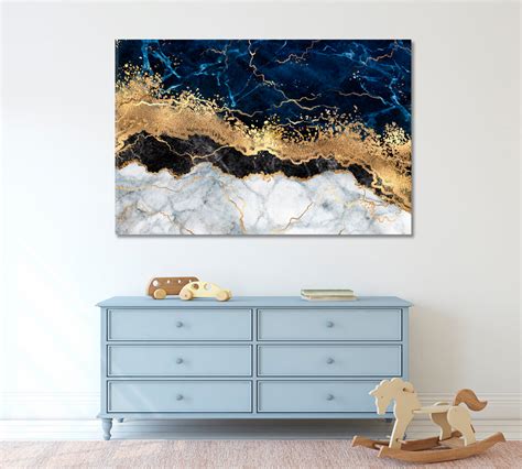 Abstract White Blue Marble Golden Veins Artistic Design Canvas Print ...