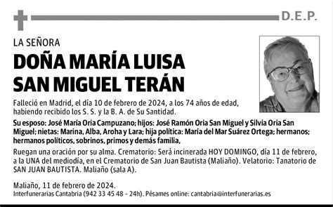 DOÑA MARÍA LUISA SAN MIGUEL TERÁN Esquela El Diario Montañés