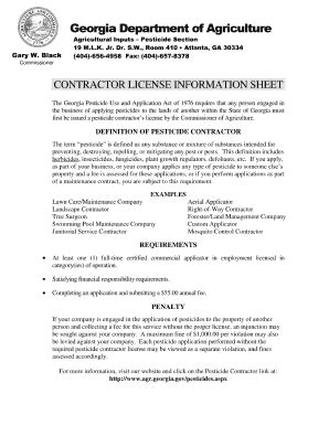 Fillable Online Agr Georgia Pesticide Contractor License Ga Form Fax