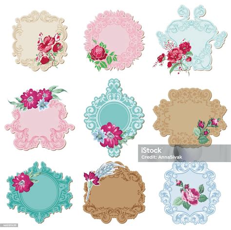 Scrapbook Design Elements Vintage Tags And Frames With Flowers Stock