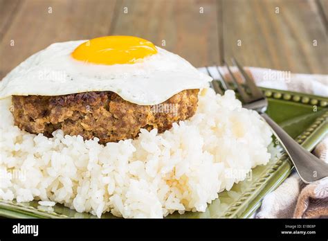 Loco Moco Traditional Hawaiian Dish Of Teriyaki Flavored Ground Beef