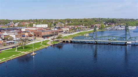 Drone Aerial Pictures Over Stillwater Minnesota Downtown Spring