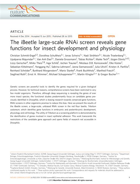 Pdf The Ibeetle Large Scale Rnai Screen Reveals Gene Functions For