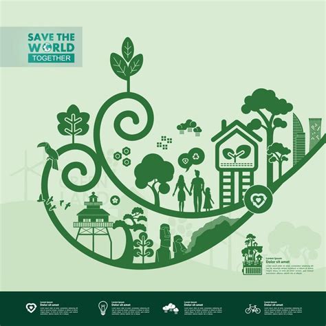 Save The World Together Green Ecology Vector Illustration