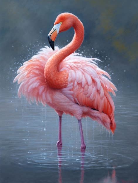 Une Peinture D Un Flamant Rose Dans L Eau Photo Premium