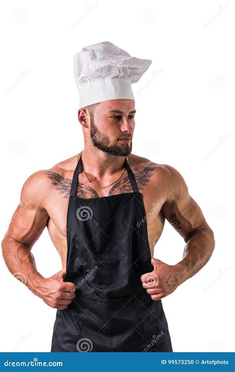 Bodybuilder Chef With Apron On Naked Muscular Body Stock Photo Image
