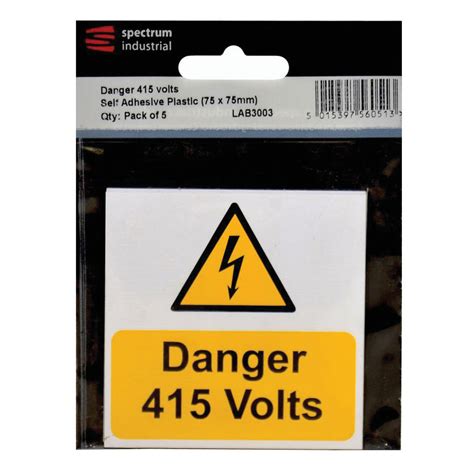 Centurion Europe Danger 415 Volts Pk 5 Pvc75 X75mm Ssf 964 2411z