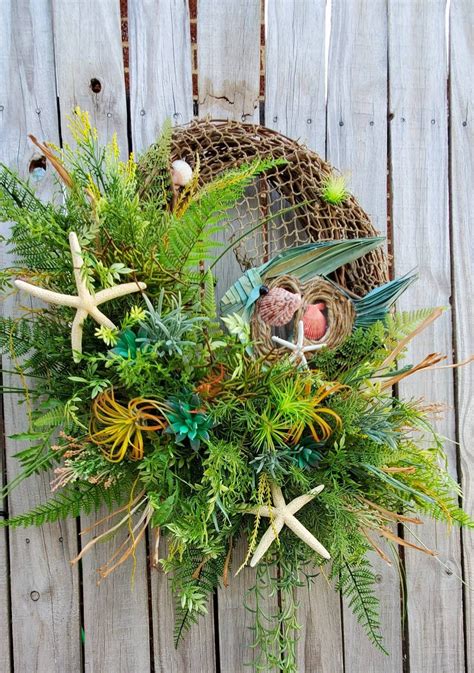 Nautical Cactus Summer Coastal Beach Wreath With Shell Colorful Aquatic