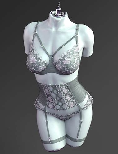 X Fashion Romantic Flower Lingerie Set For Genesis Daz D