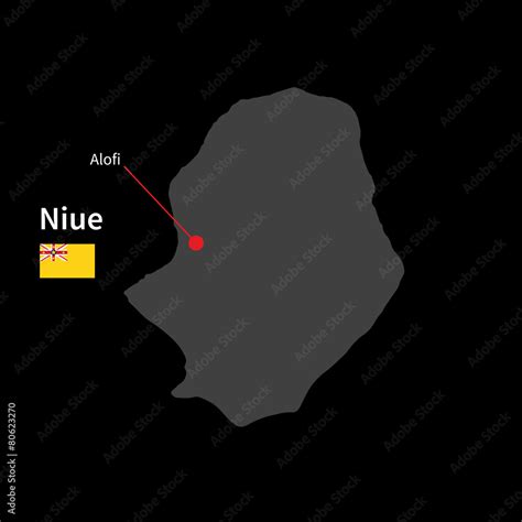 Detailed Map Of Niue And Capital City Alofi With Flag On Black Stock