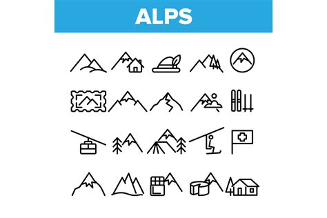 Collection Mountain Alps Sign Icons Set Vector By Vectorwin Thehungryjpeg