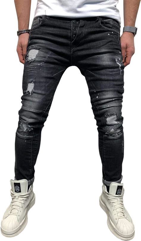 BMEIG Jeans Ajustados Hombre Rotos Pantalones de Mezclilla Elásticos