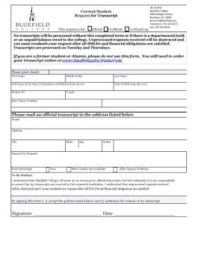 Fillable Online Current Student Request For Transcript This Request Is