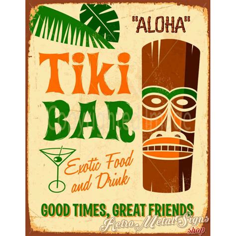 Aloha Tiki Bar Vintage Advertisement Metal Tin Sign Poster