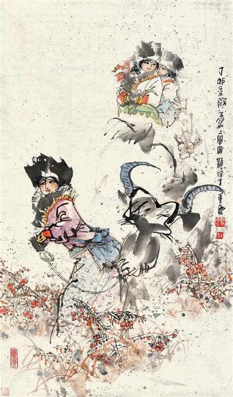 丁卯（1987）年作 上学图 镜片 设色纸本2019上海驰翰迎春艺术品拍卖会上海驰翰拍品价格图片拍卖专场拍卖会预展拍卖会结果卓