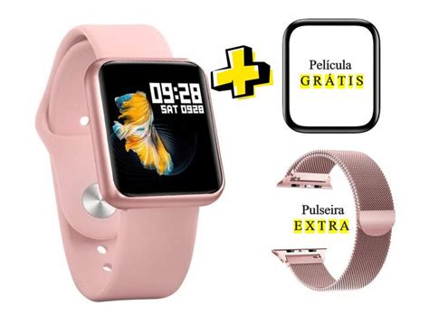 Relógio SmartWatch P70 Rosa Batimento Cardíaco C Duas Pulseiras